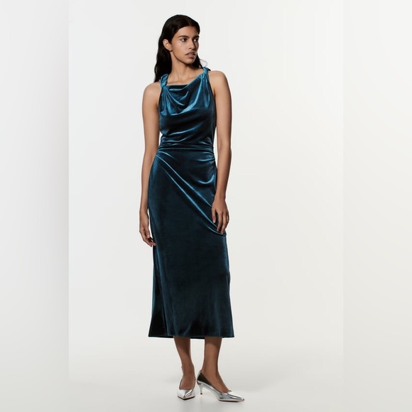Zara | Dresses | Zara Blue Velvet Dress Size Medium New With Tags | Poshmark